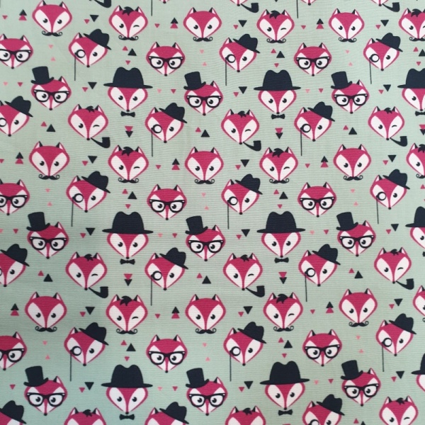 100% Cotton Poplin Foxes on Green